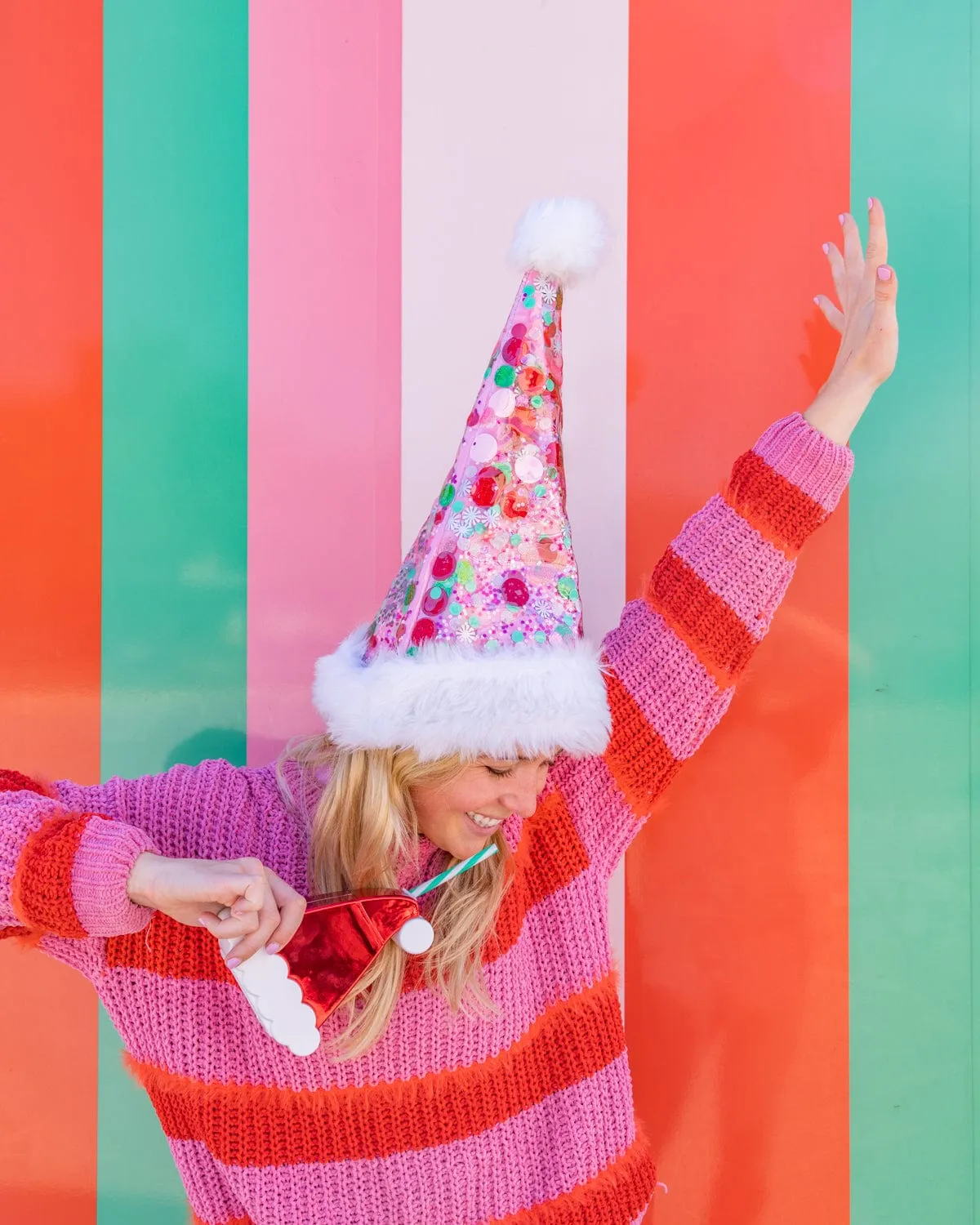 Holiday Spirit Pink Confetti Santa Hat