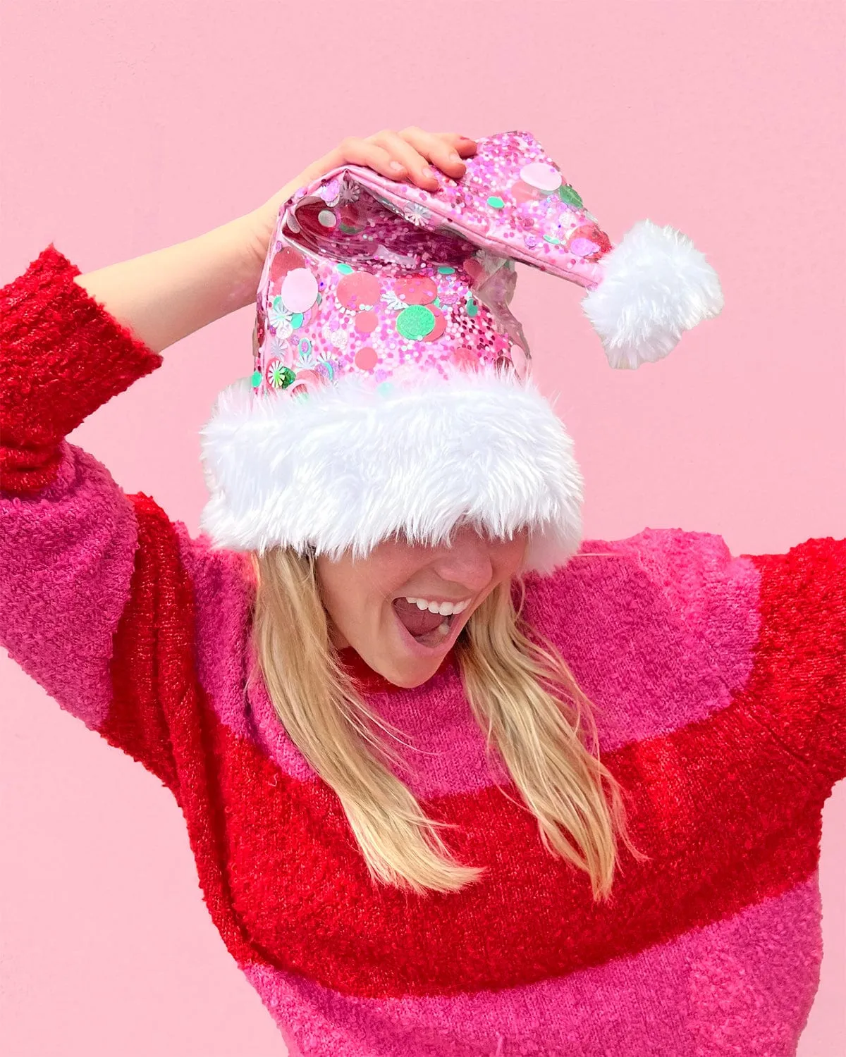 Holiday Spirit Pink Confetti Santa Hat