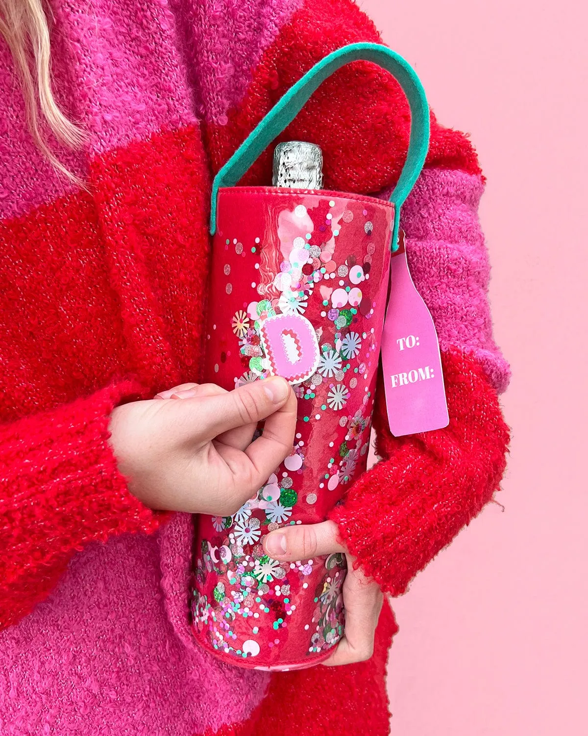 Holiday Spirit Pink Confetti Wine Bag