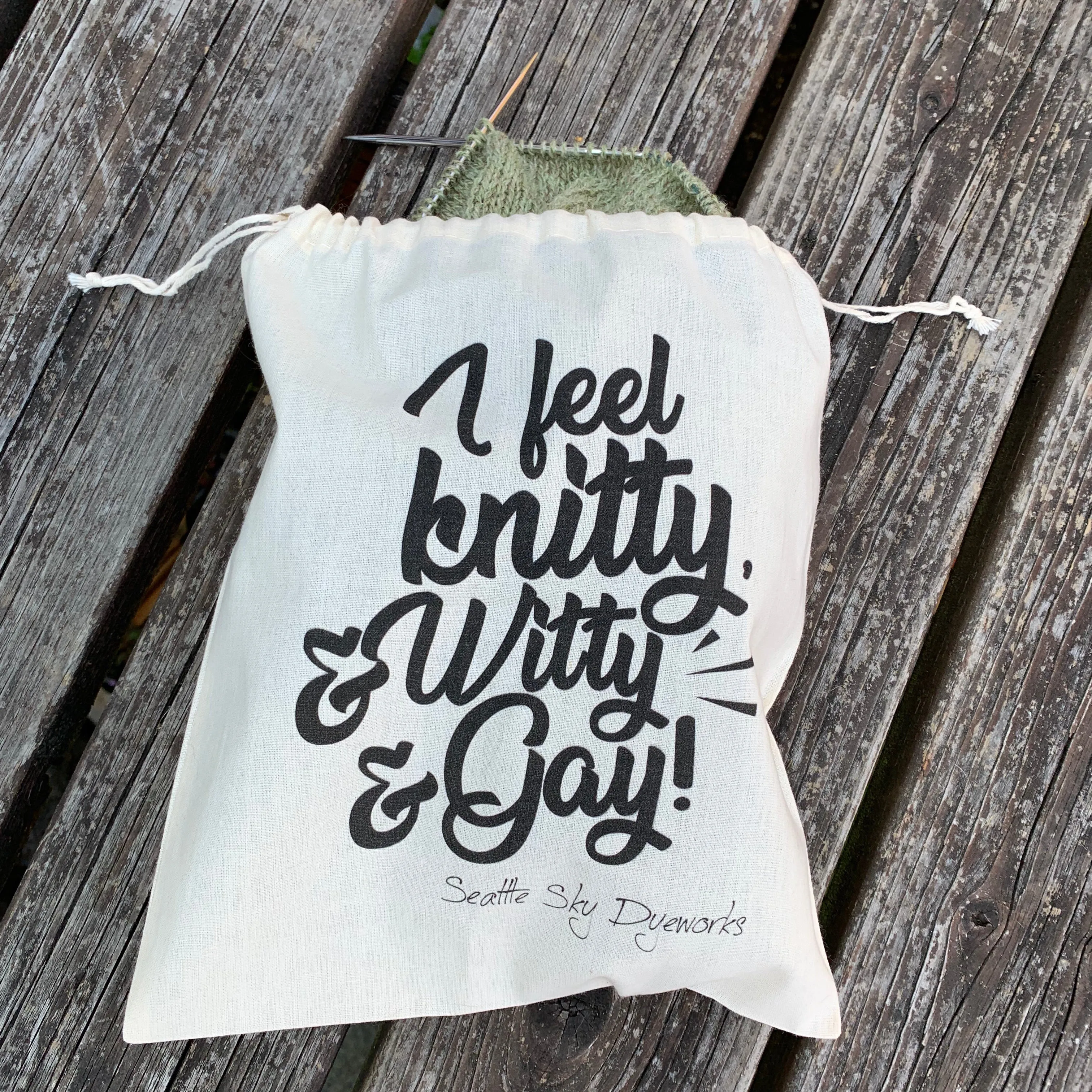 I feel Knitty & Witty & Gay Drawstring Project Bag