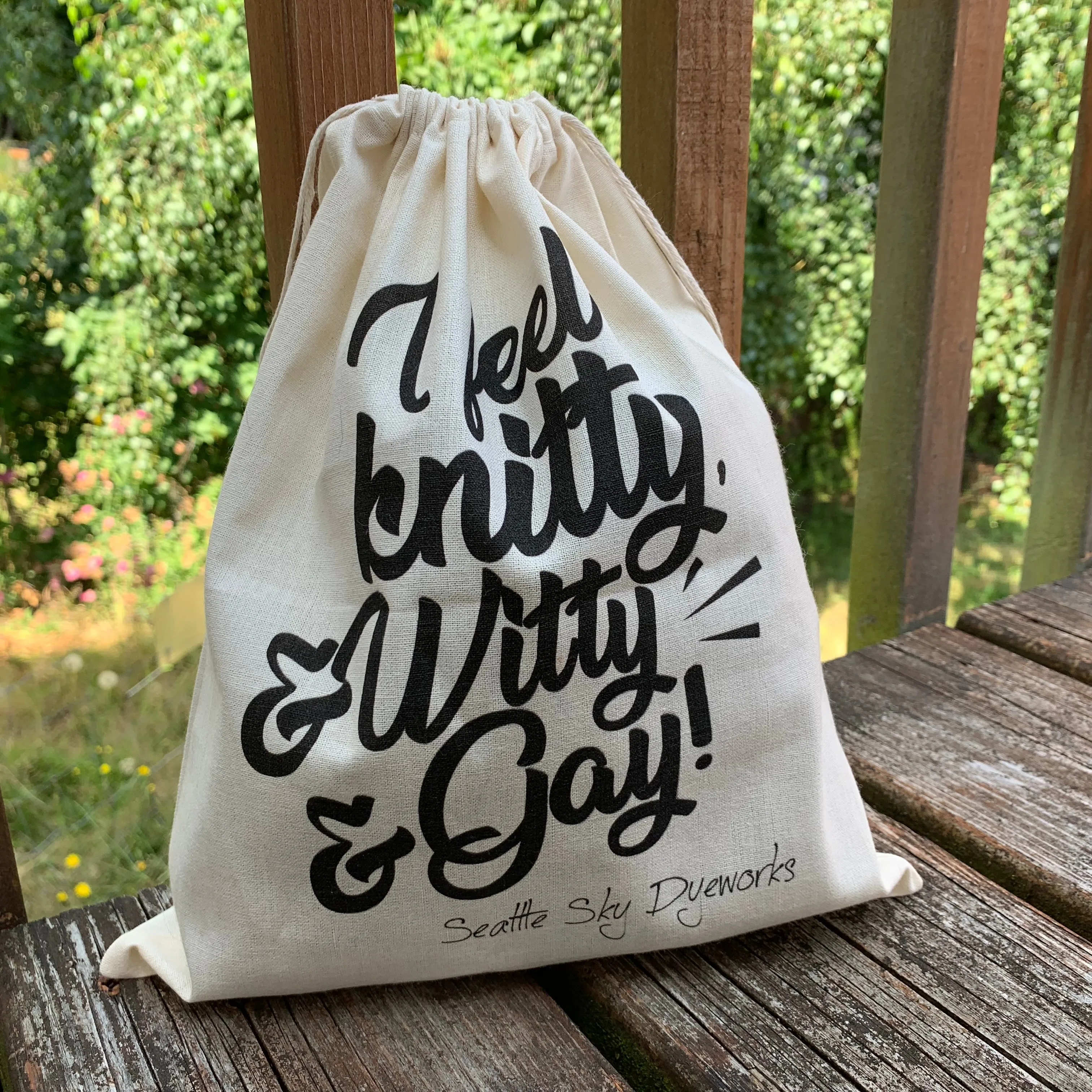 I feel Knitty & Witty & Gay Drawstring Project Bag