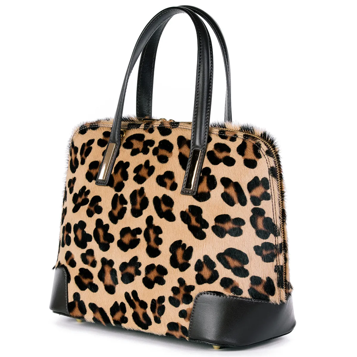 Leopard Cow Hair & Real Leather Grab Tote Bag