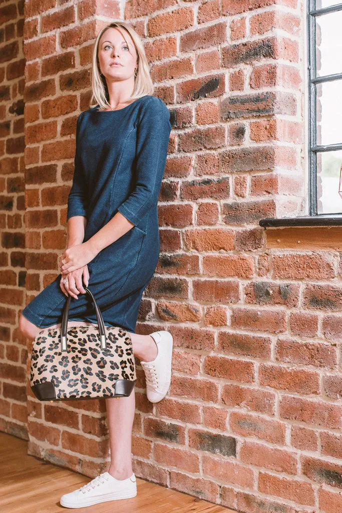 Leopard Cow Hair & Real Leather Grab Tote Bag