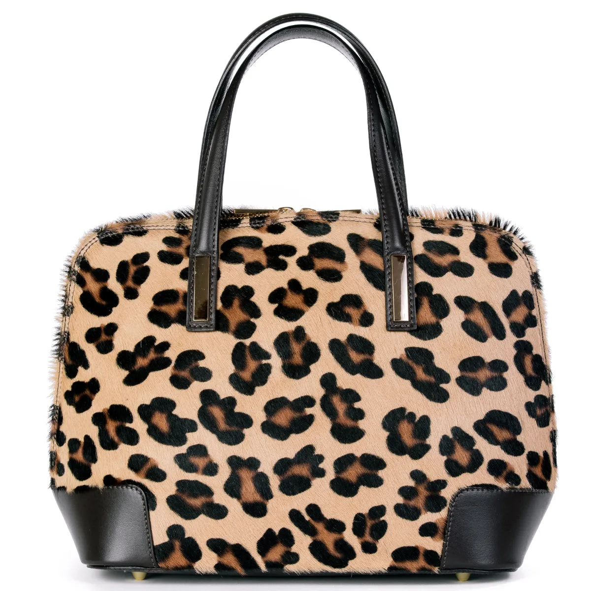 Leopard Cow Hair & Real Leather Grab Tote Bag