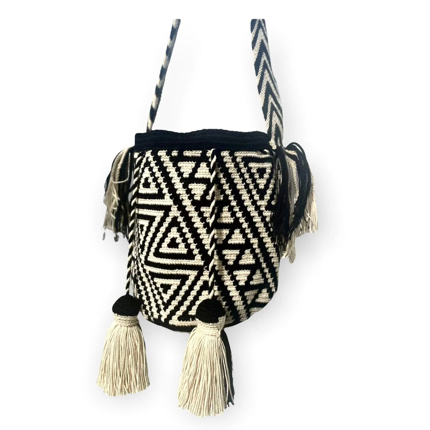 Perissa Beach Medium Boho Bags | Black and White Bohemian Purses | M