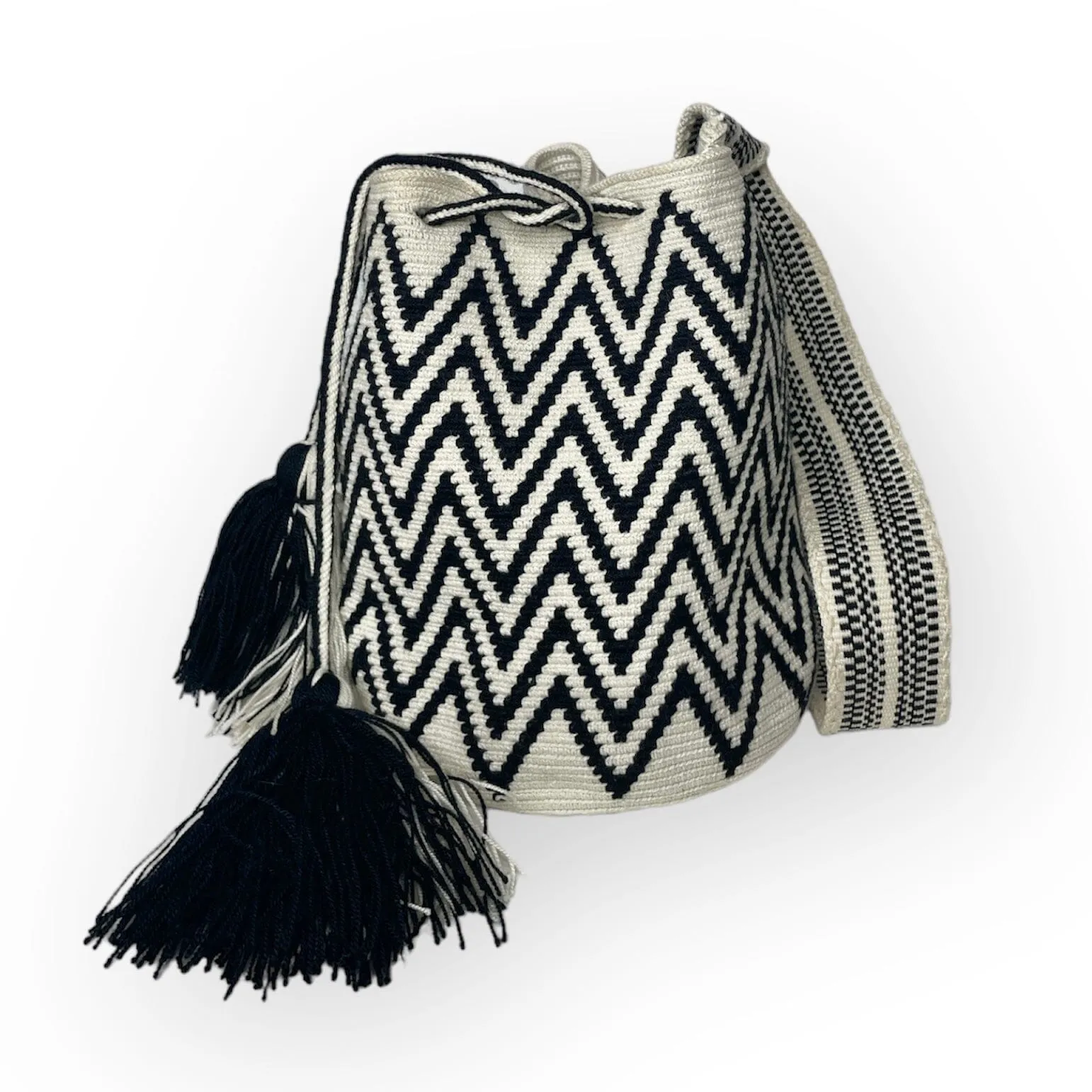 Perissa Beach Medium Boho Bags | Black and White Bohemian Purses | M