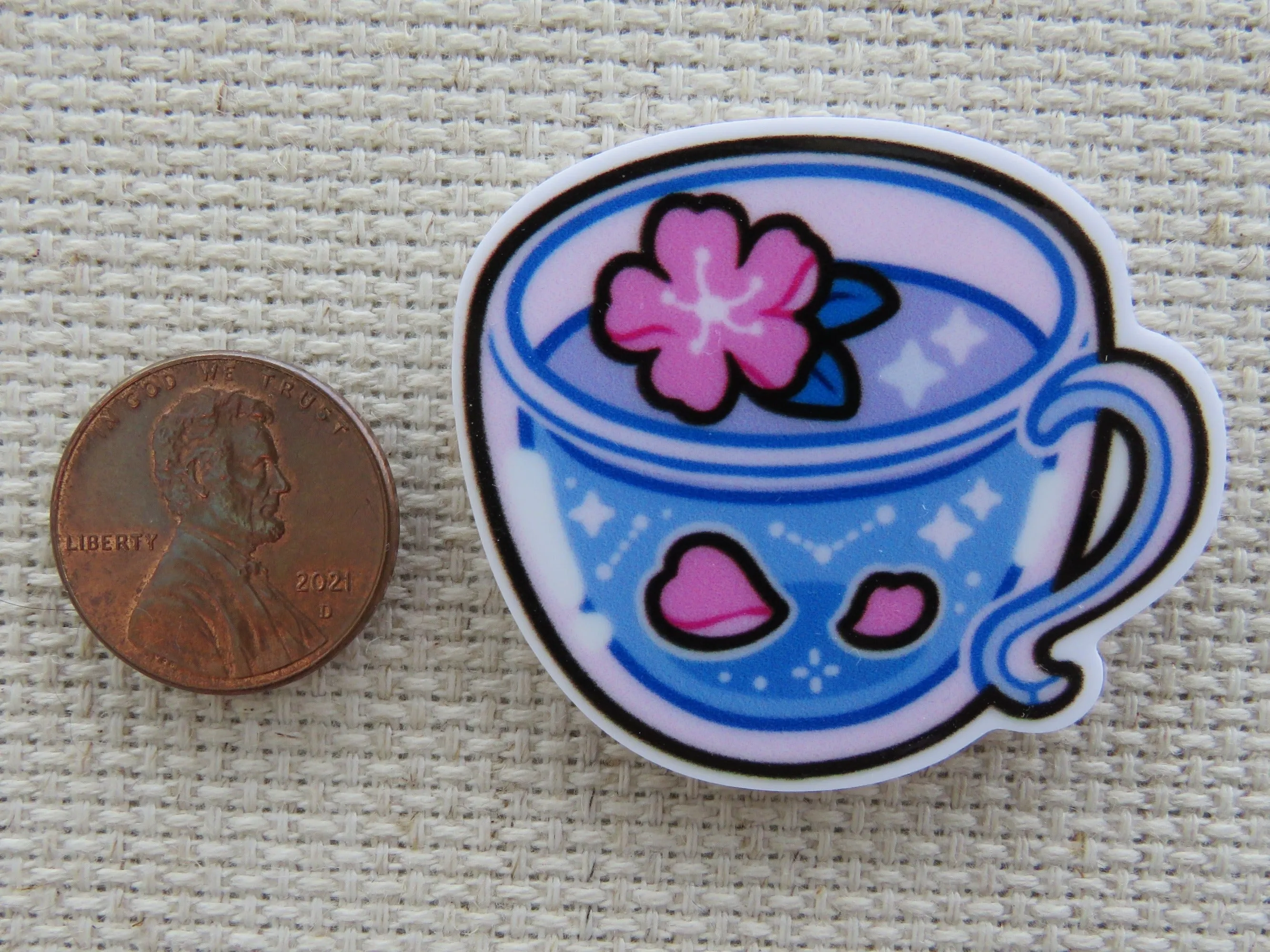 Pink Flower Tea Cup Needle Minder, Cover Minder, Magnet