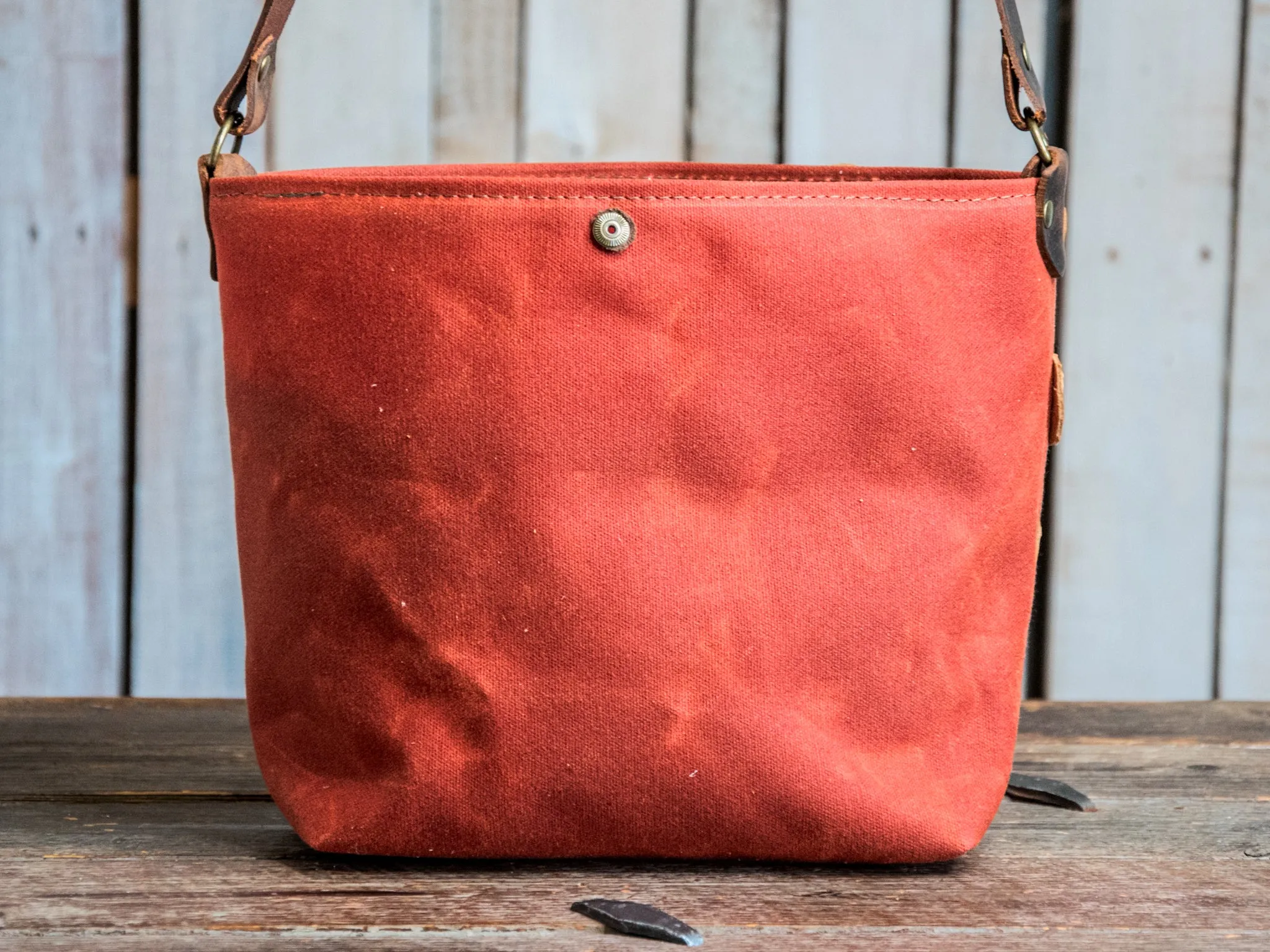 Ready to Ship | Handmade Leather and waxed canvas Tote Bag | Shortie rust snap Bag | One of a Kind | mushroom floral