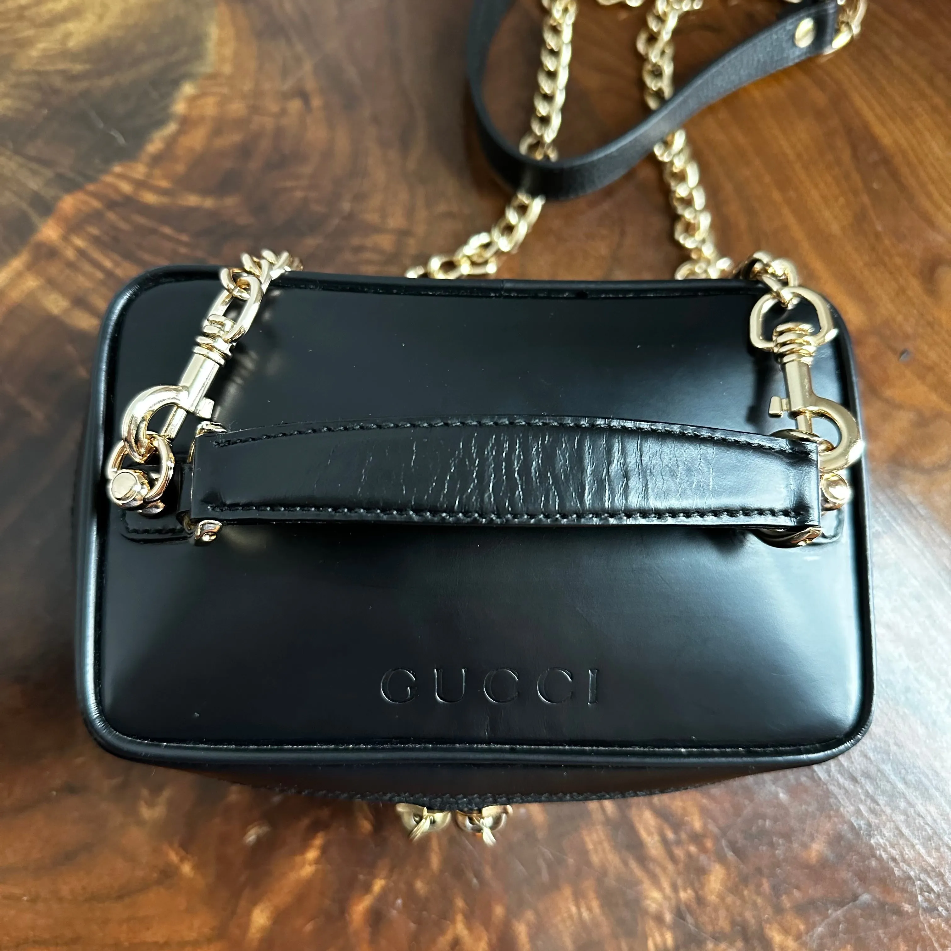 The Junco Crossbody/Clutch - Vintage Gucci Bamboo Cosmetic Bag in Black Leather