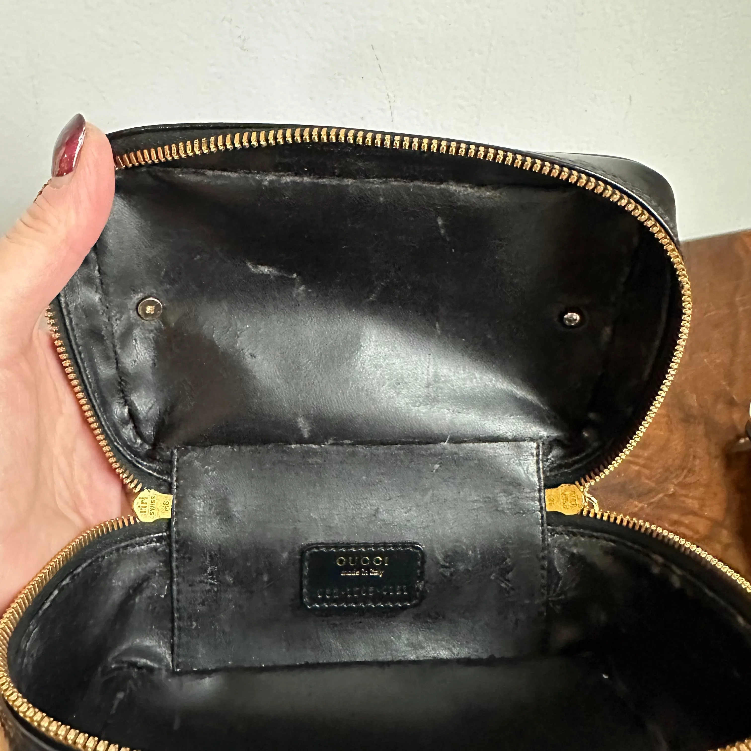 The Junco Crossbody/Clutch - Vintage Gucci Bamboo Cosmetic Bag in Black Leather