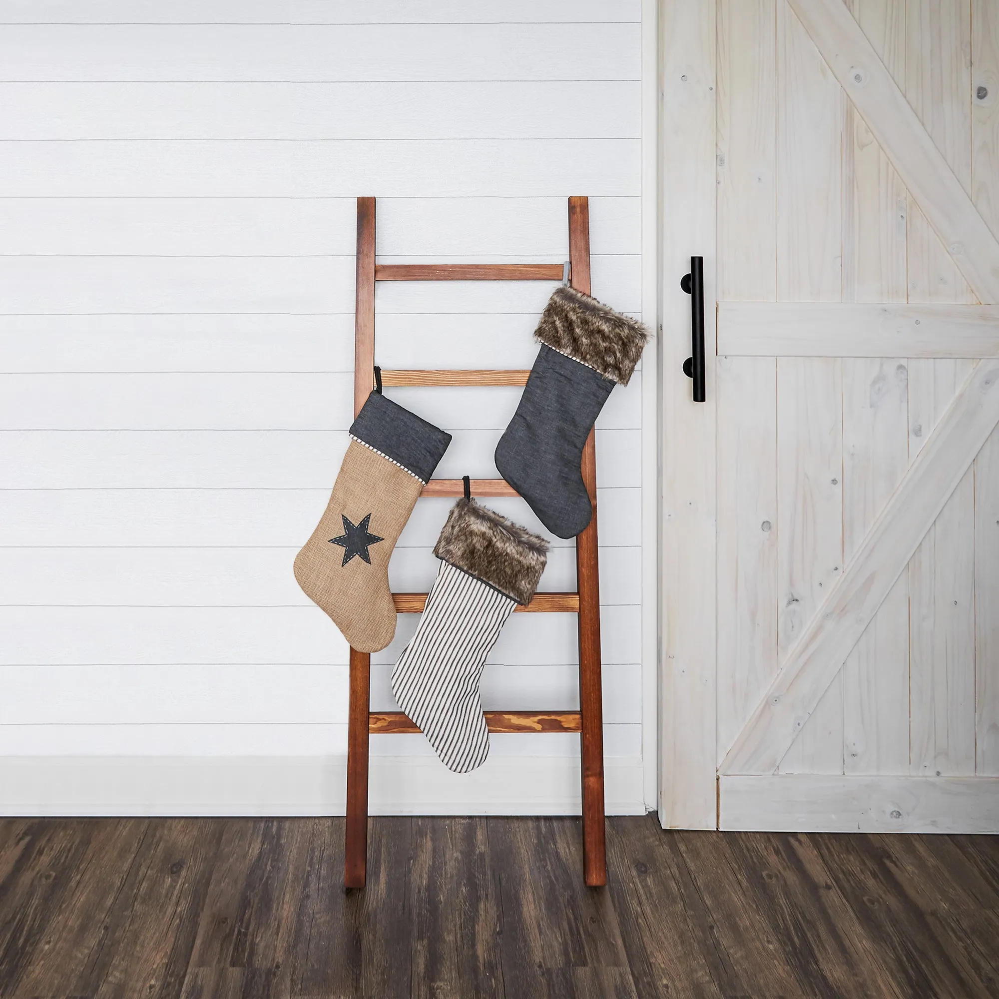 Ticking Stripe Stocking with Faux Fur Cuff