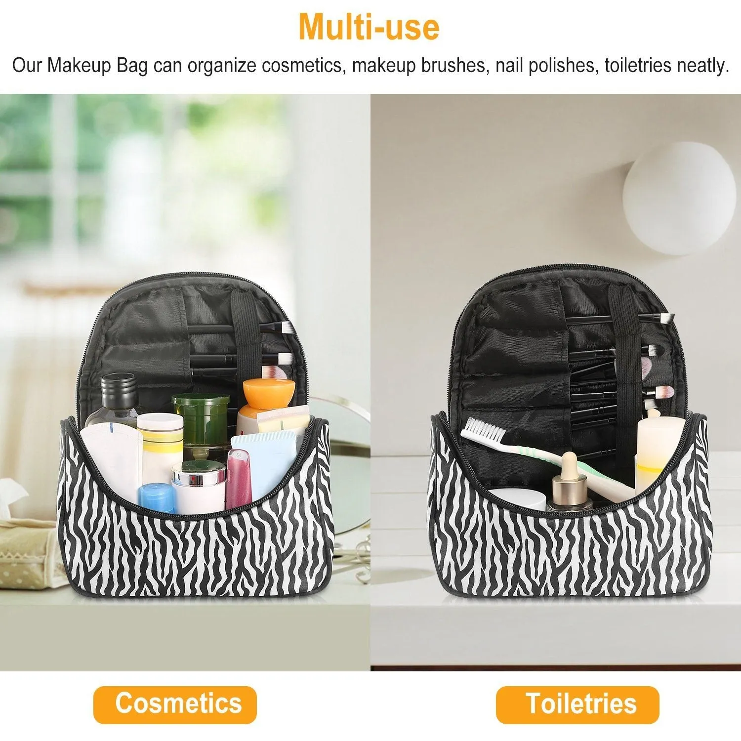 Travel Makeup Bag Portable Cosmetic Organizer with Cosmetic Mirror