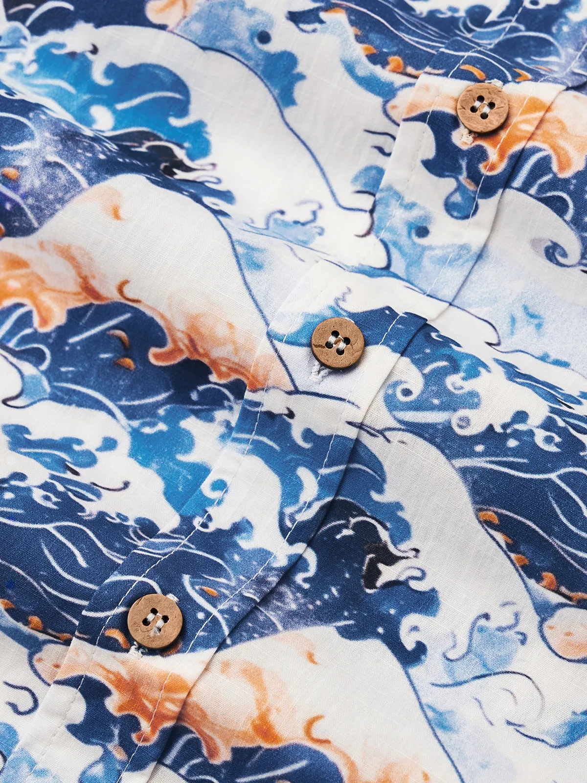 Ukiyo-e Inspired Volcanoes & Waves Cotton Shirt