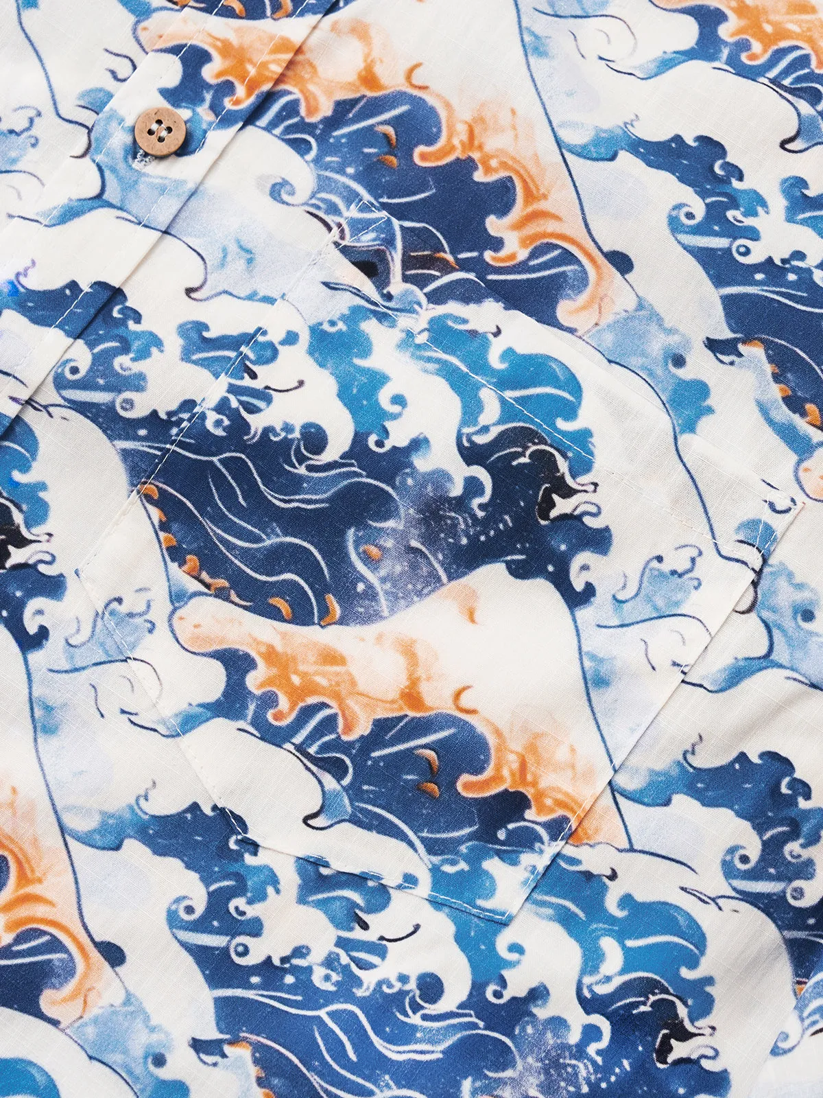 Ukiyo-e Inspired Volcanoes & Waves Cotton Shirt