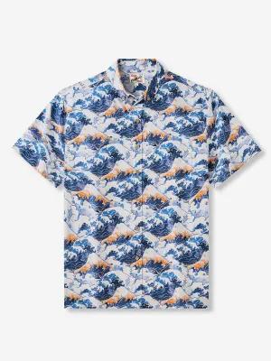 Ukiyo-e Inspired Volcanoes & Waves Cotton Shirt