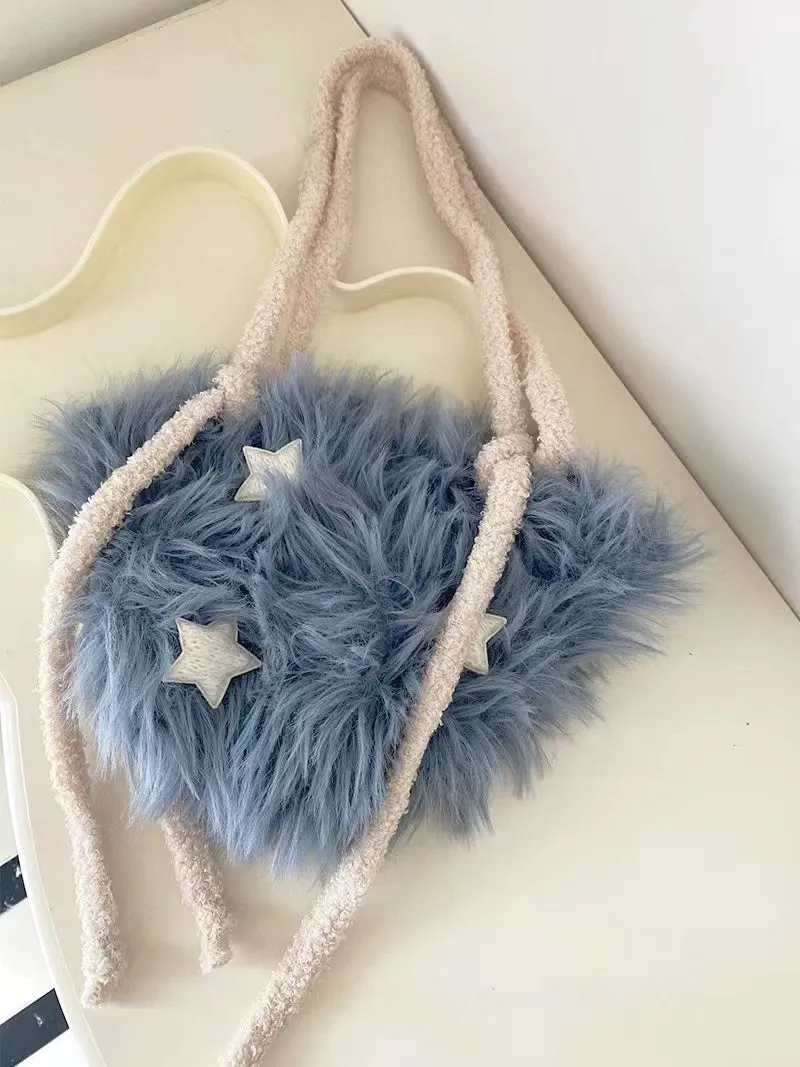 Under the stars faux fur soft girl bag