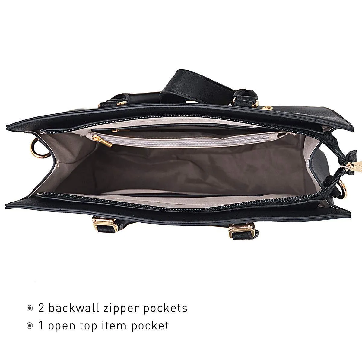 Women Flap-over Belt Top Handle Tote Satchel Purse Work Bag Matching Wristlet bag l Dasein