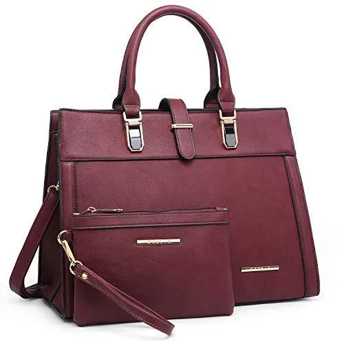 Women Flap-over Belt Top Handle Tote Satchel Purse Work Bag Matching Wristlet bag l Dasein