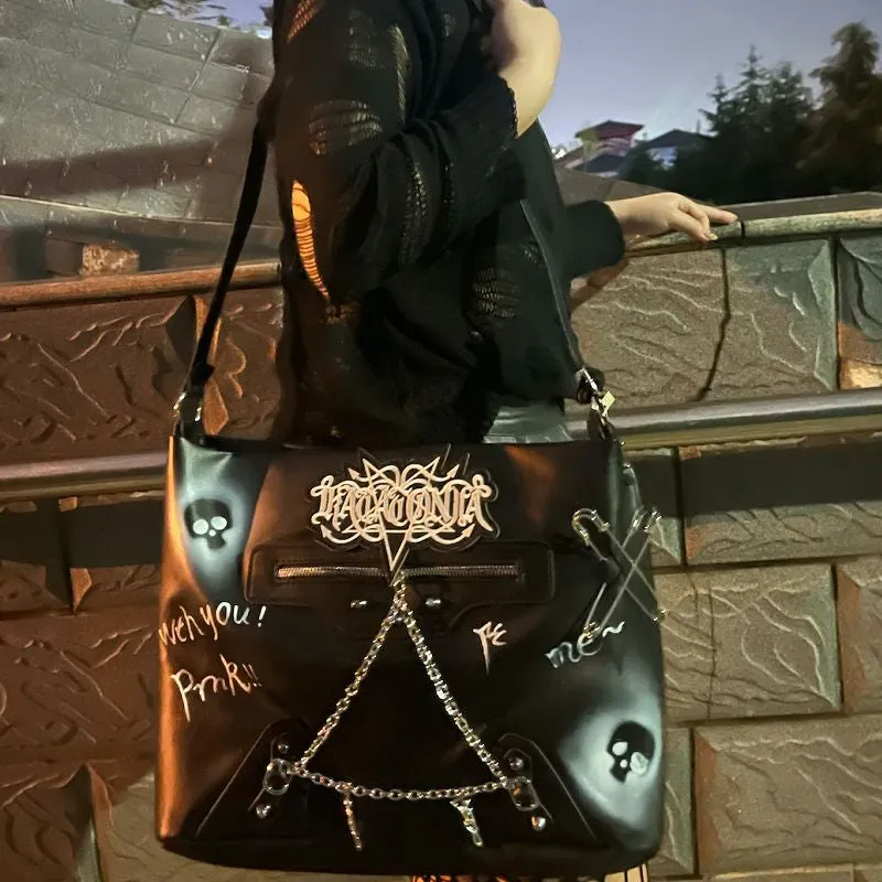 Y2K Harajuku Gothic Skeleton Chain Leather Crossbody Bag